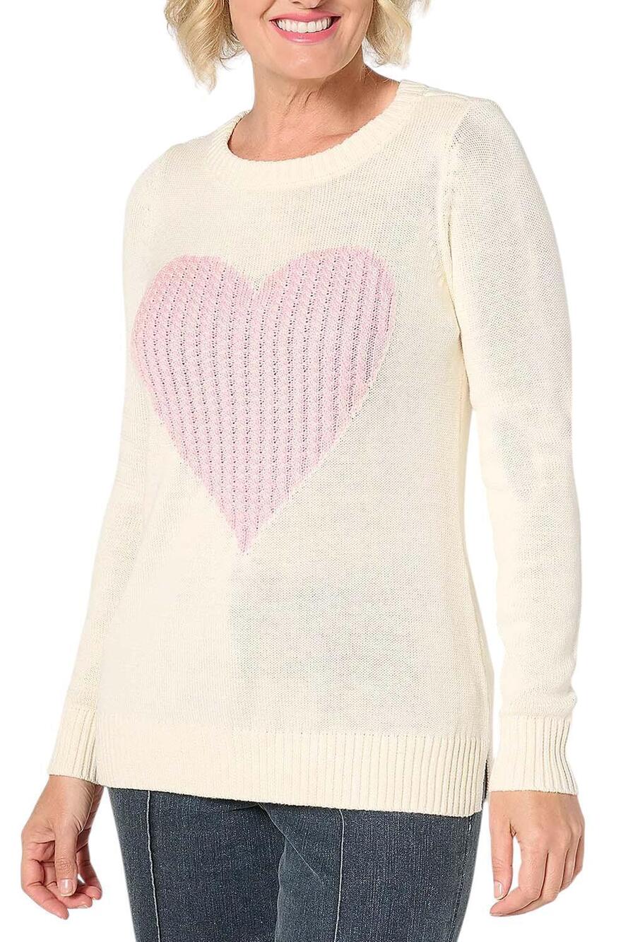 Belle by Kim Gravel Women's Love in the Air Cabled Heart Sweater Cream - Regular